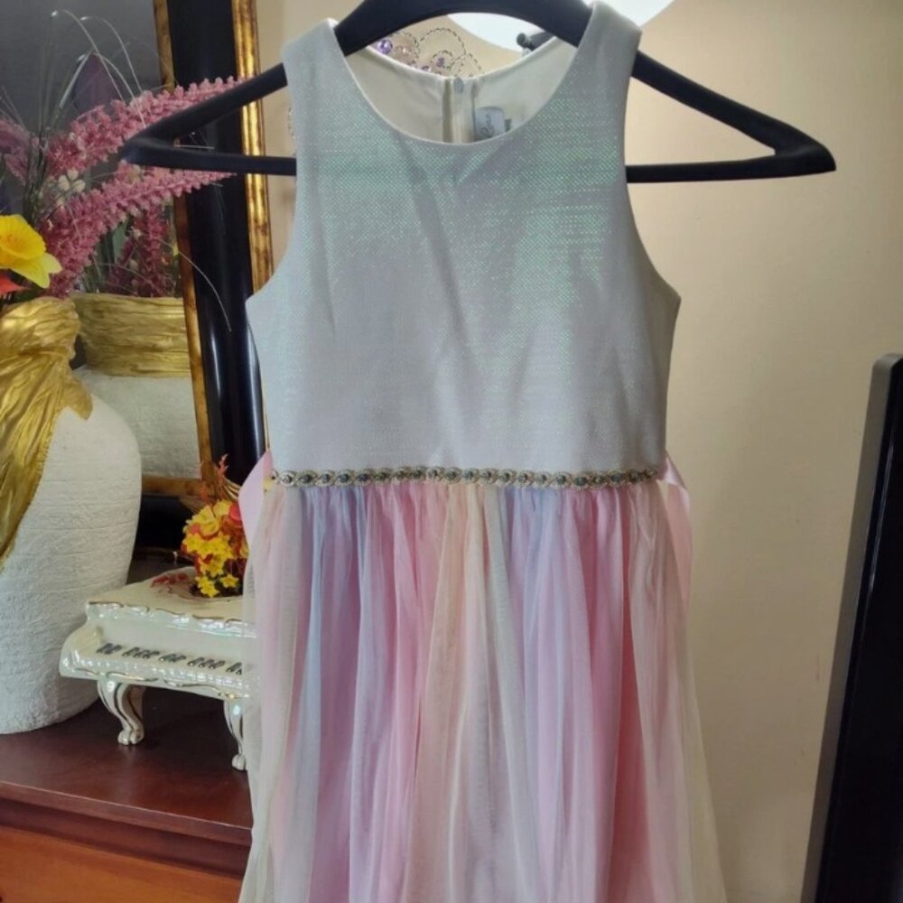 Emily Rose Girls' Sleeveless Ivory Rainbow Tutu Dress in size 8